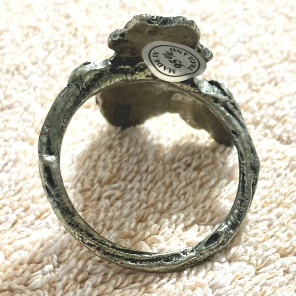 1980s Napkin Holder Ring 95% Pewter Heavy Metal Grapevine Dinner Wine Silver Vtg - Picture 5 of 7